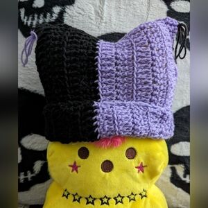 Split color cat ear crochet beanie